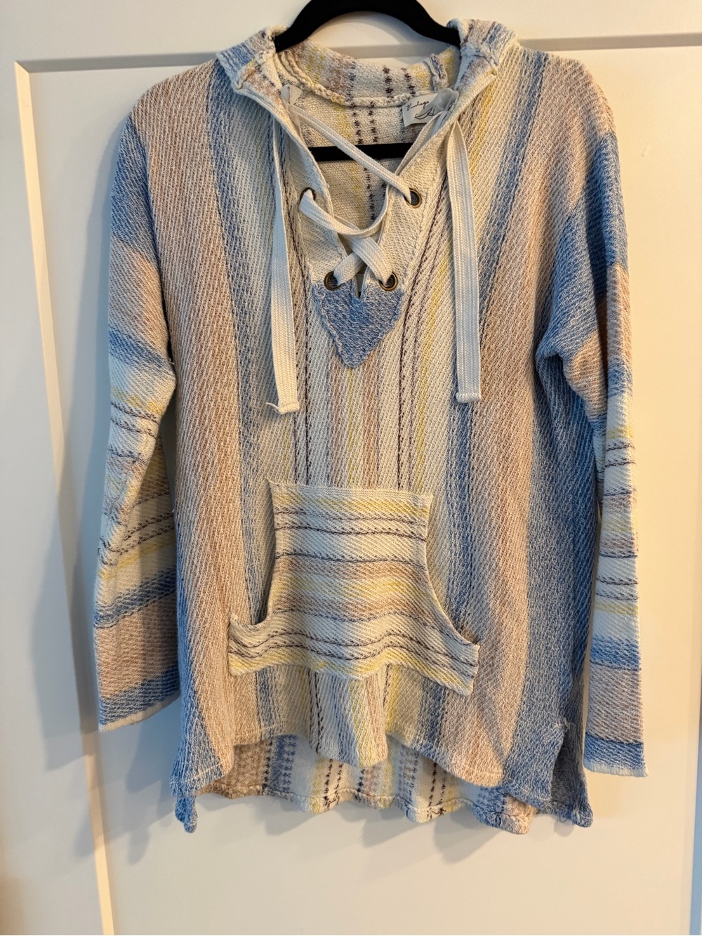 Vintage Havana Lace-Up Baja Hoodie in Blue, Cream & Tan